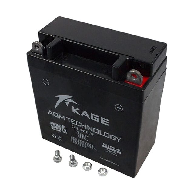 Bateria de moto YB5L-B de gel, bateria de moto YB5L-B vista de davant amb els dos borns