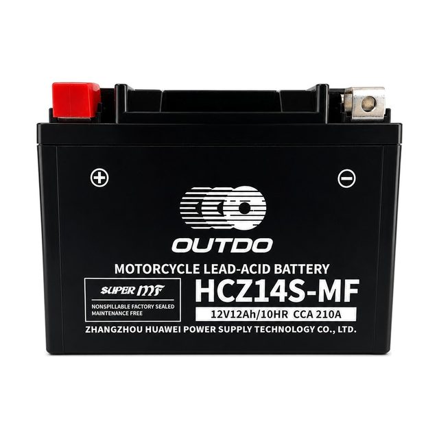 OUTDO HCZ14S-MF, bateria de moto YTZ14S vista de davant amb els dos borns