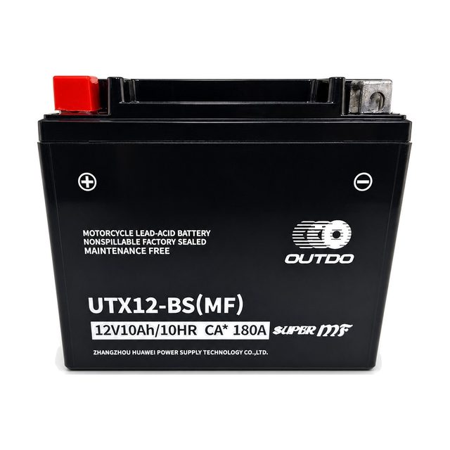 OUTDO UTX12-BS, bateria de moto YTX12-BS vista de davant amb els dos borns