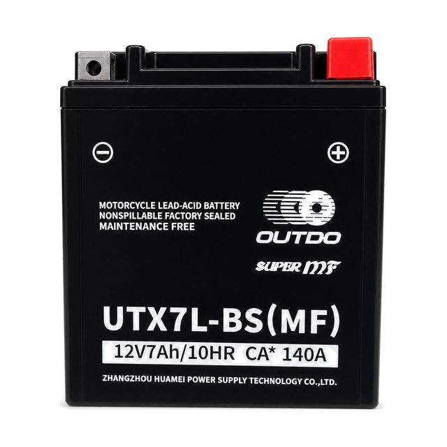 OUTDO UTX7L-BS, bateria de moto YTX7L-BS vista de davant amb els dos borns