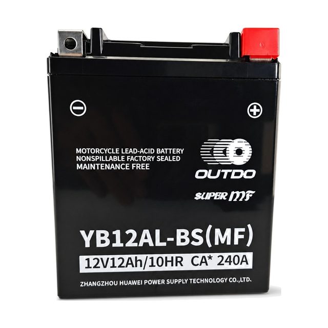 OUTDO YB12AL-BS, bateria de moto YB12AL-A2 vista de davant amb els dos borns