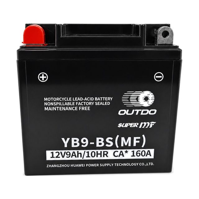 OUTDO YB9-BS, bateria de moto YB9-B vista de davant amb els dos borns