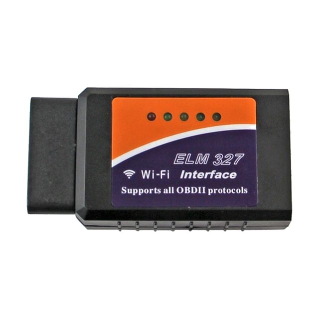 Adaptador ELM327 Wi-Fi negre amb etiqueta taronja