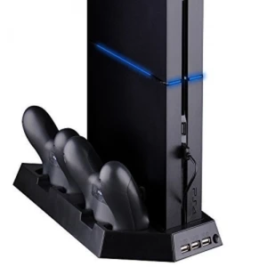 satkit Suport vertical PS4 4 en 1 amb ventilador, hub USB i carregador per a 2 comandaments