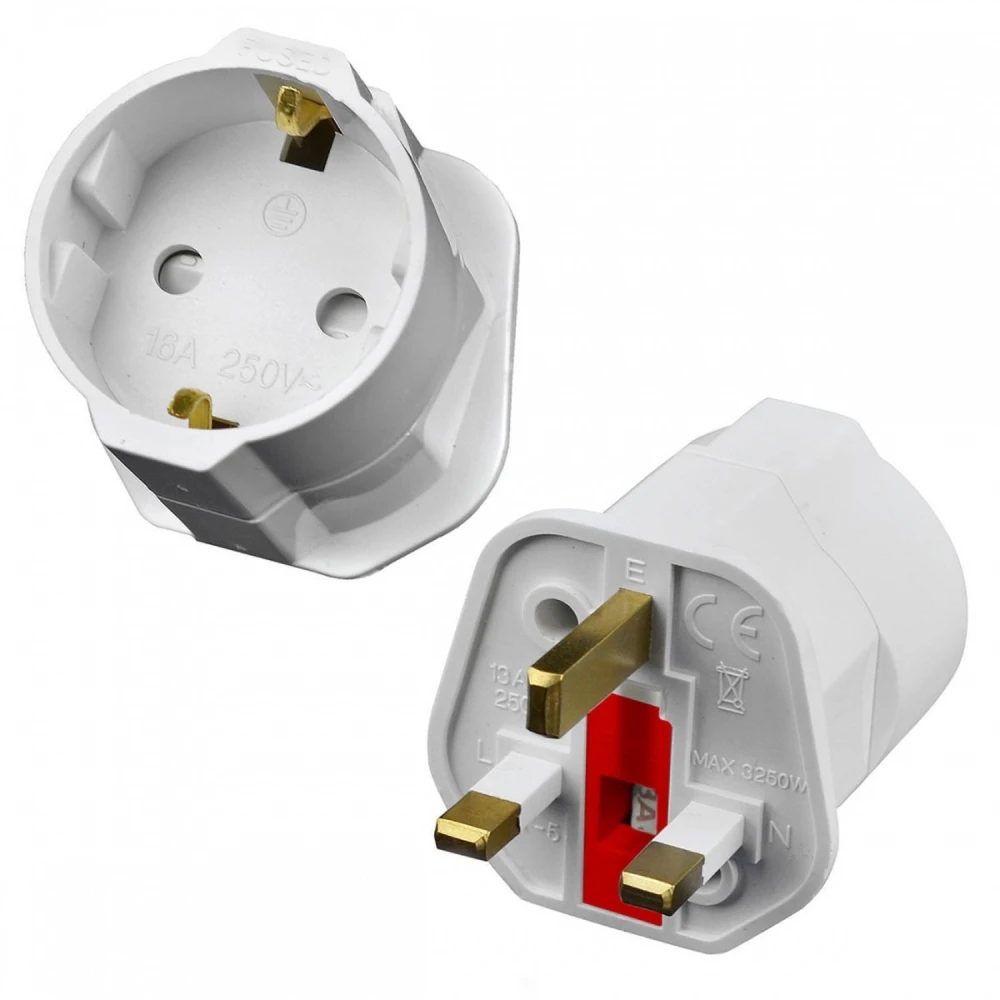 Adaptador d'endoll euro a UK amb fusible inclòs per a viatges segurs