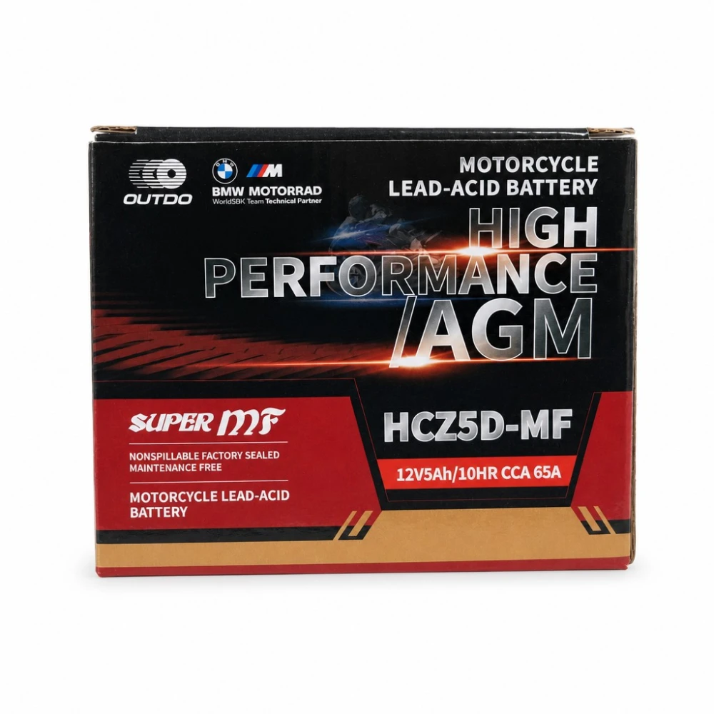 Bateria Moto AGM 12V 5Ah OUTDO HCZ5D-MF - Compatible Yuasa YTZ7S-BS / GTZ7S / ETZ5L-BS
