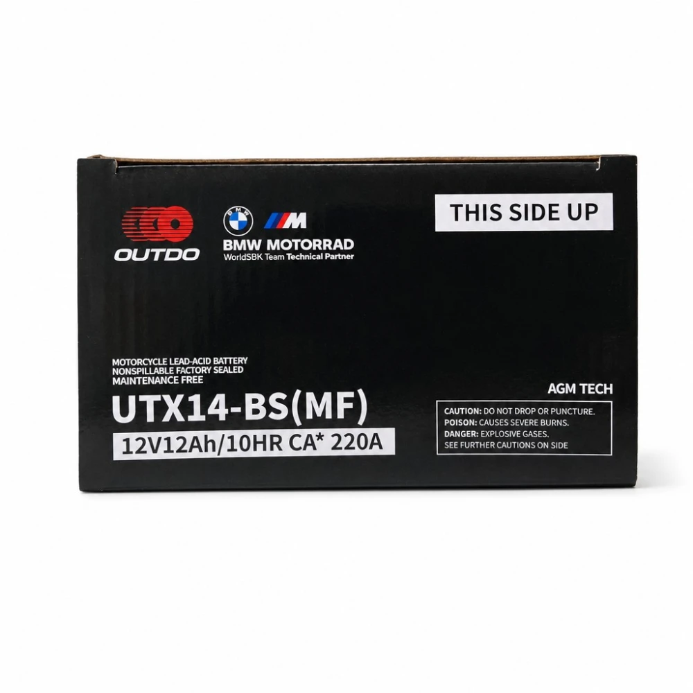 Bateria Moto AGM 12V 12Ah OUTDO UTX14-BS(MF) - Compatible Yuasa YTX14-BS / GTX14-BS / ETX14-BS