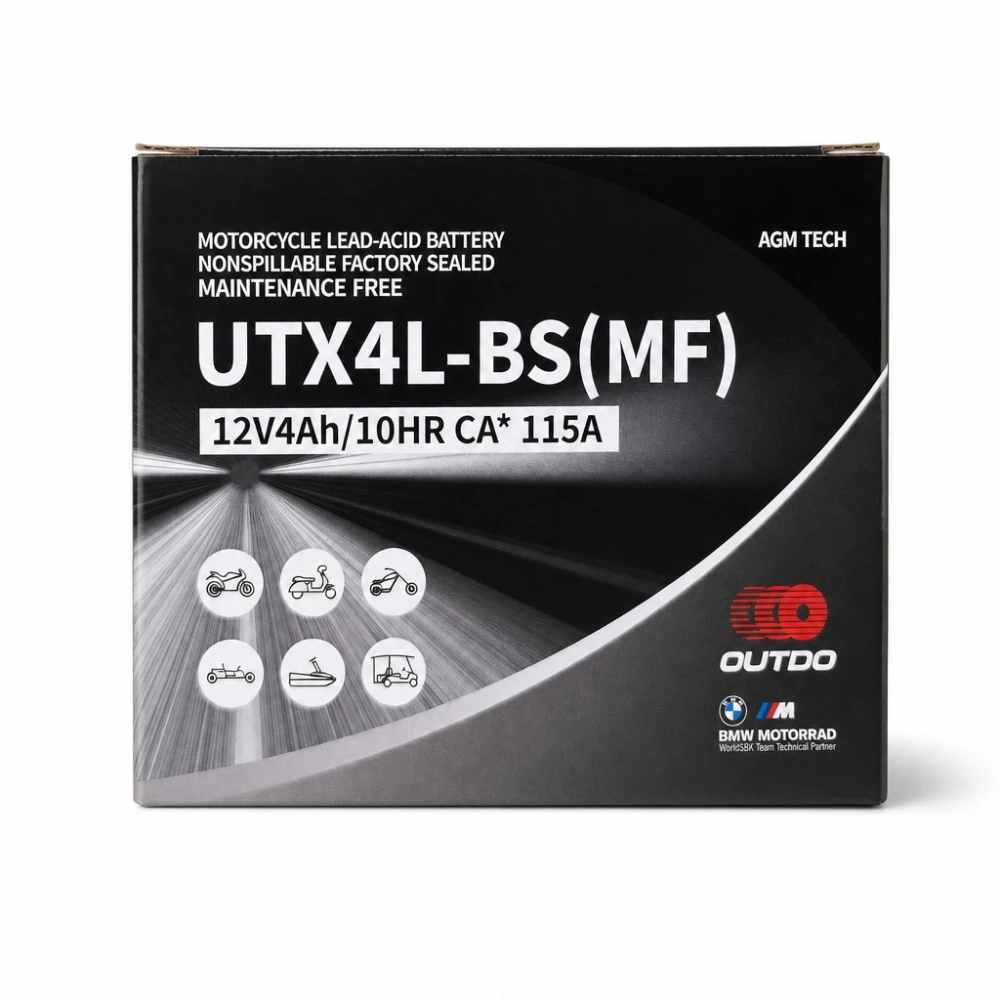 Bateria Moto AGM 12V 4Ah OUTDO UTX4L-BS(MF) - Compatible Yuasa YTX4L-BS / GTX4L-BS / ETX4L-BS