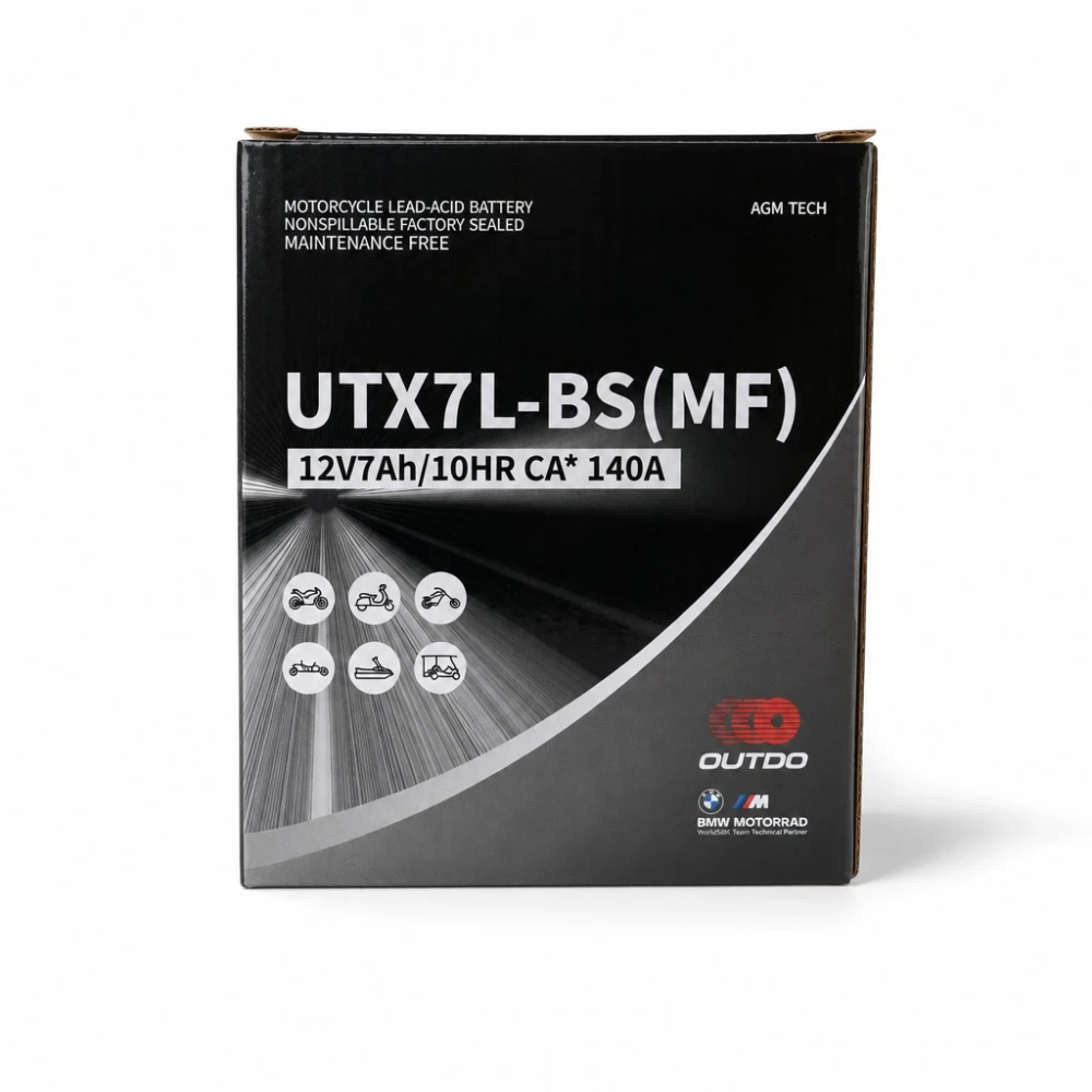Bateria Moto AGM 12V 7Ah OUTDO UTX7L-BS(MF) - Compatible Yuasa YTX7L-BS / GTX7L-BS / ETX7L-BS