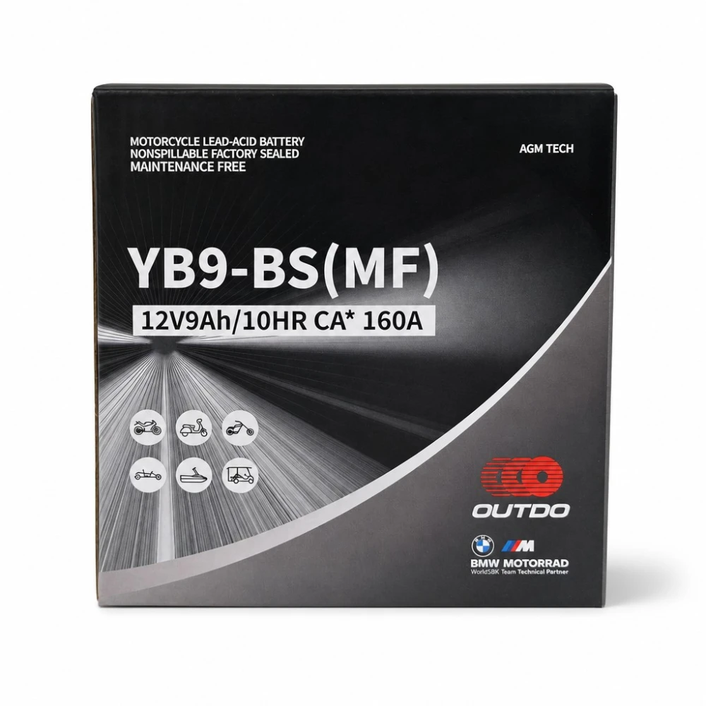Bateria Moto AGM 12V 9Ah OUTDO YB9-BS(MF) - Compatible Yuasa YB9-B / GS GM9Z-3B-1 / GS YB9-B / 12N9-4B-1 (flooded)