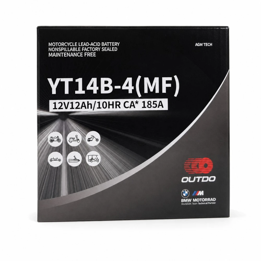 Bateria Moto AGM 12V 12Ah OUTDO YT14B-4(MF) - Compatible Yuasa YT14B-BS / GT14B-BS / GT14B-4 / ETZ14B-BS / ET14B-4