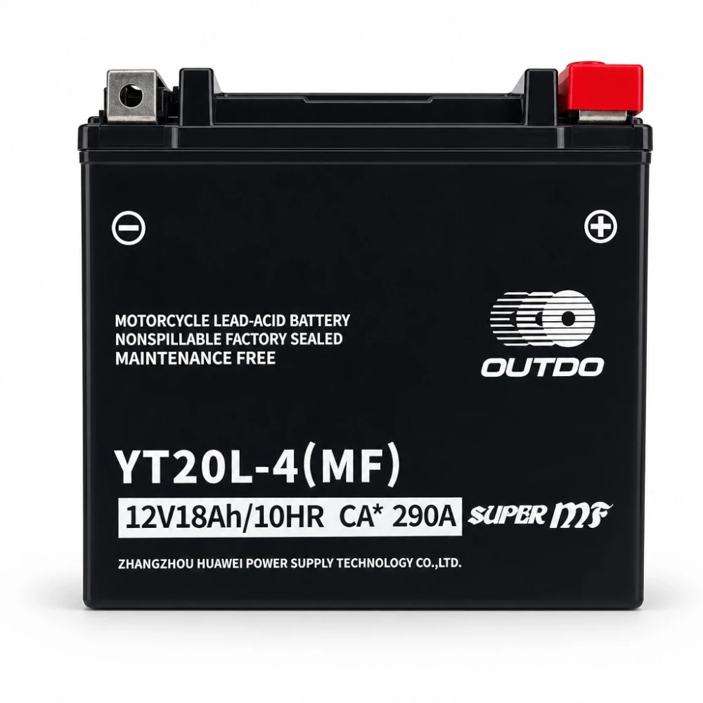Bateria Moto AGM 12V 18Ah OUTDO YT20L-4(MF) - Compatible Yuasa YTX20L-BS / GTX20L-BS / ETX20L-BS / Y50-N18L-A