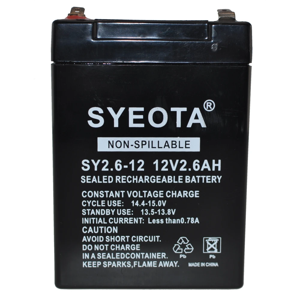 Bateria de plom recarregable 12V 2.6Ah SY2.6-12 per a alarmes, balances i joguines