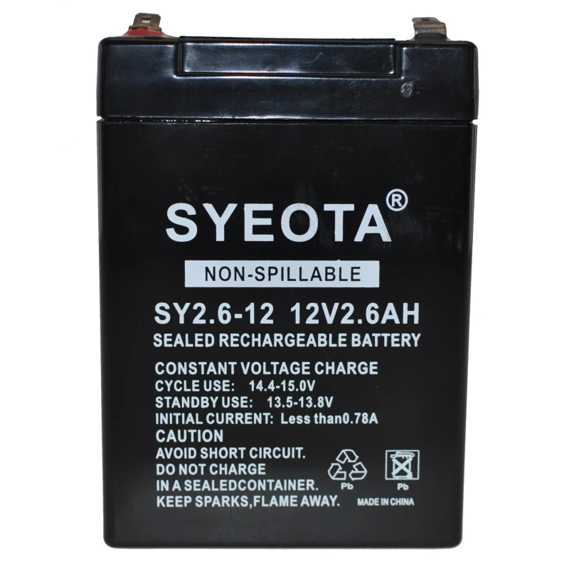 Bateria de plom recarregable 12V 2.6Ah SY2.6-12 per a alarmes, balances i joguines