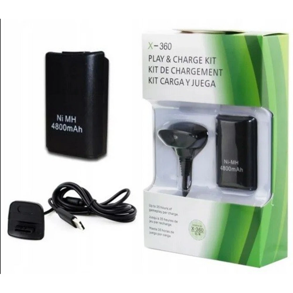 Bateria recargable Xbox 360 carga y juega para mando inalámbrico negro