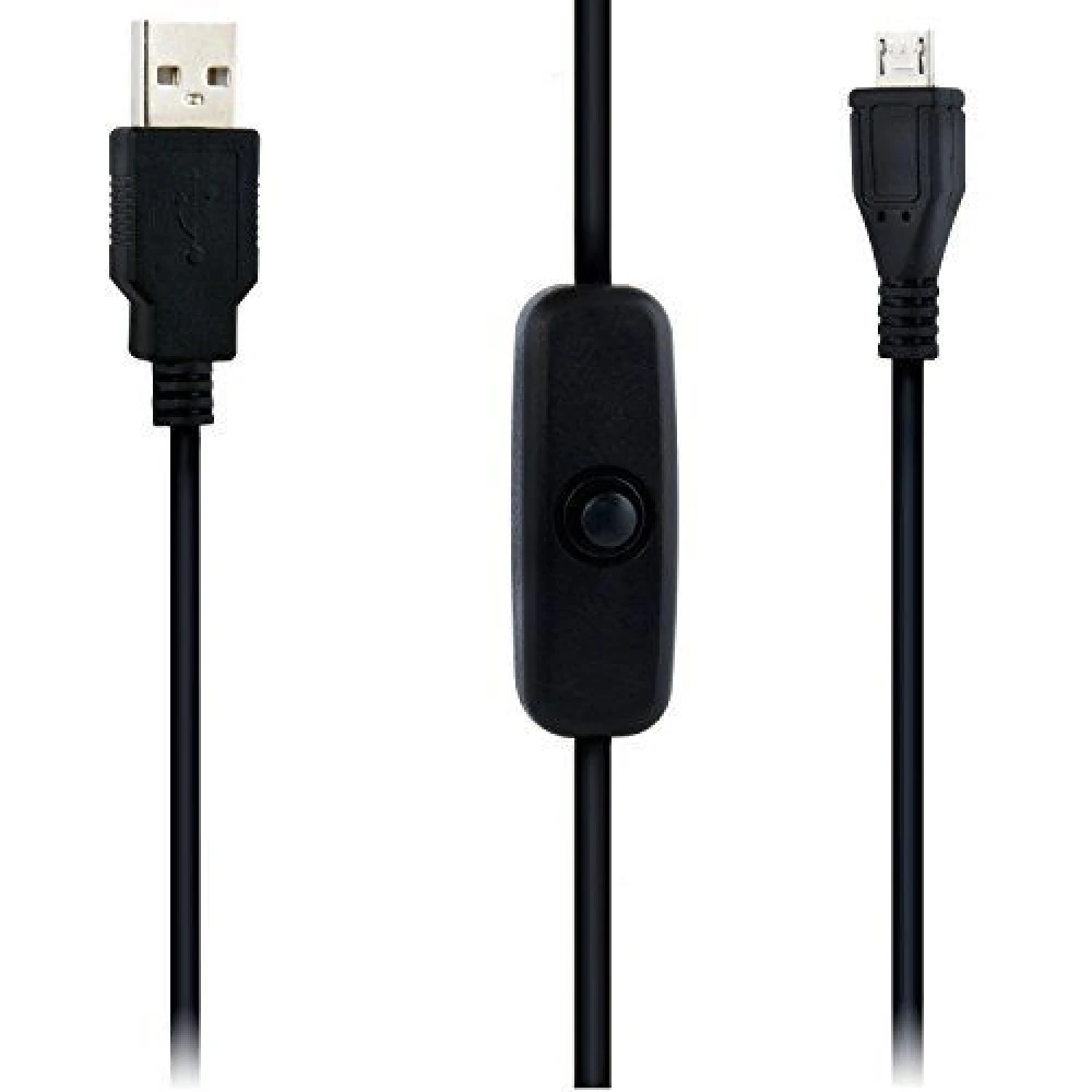 Cable USB A a Micro USB amb interruptor per a Raspberry Pi 1m negre