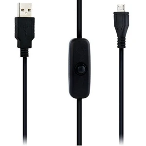 Cable USB A a Micro USB amb interruptor per a Raspberry Pi 1m negre