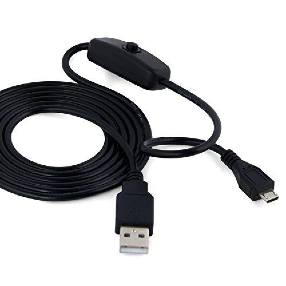 Cable USB A a Micro USB amb interruptor per a Raspberry Pi 1m negre