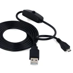 Cable USB A a Micro USB amb interruptor per a Raspberry Pi 1m negre