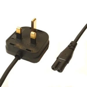 Cable d'Alimentació C5 Cloverleaf To UK amb Connector Fusible i Presa de Terra