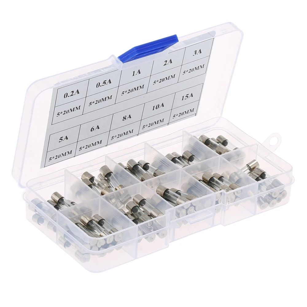 Caixa pack de fusibles 5x20 - 100 fusibles de 10 valors diferents de 0,2A a 15A