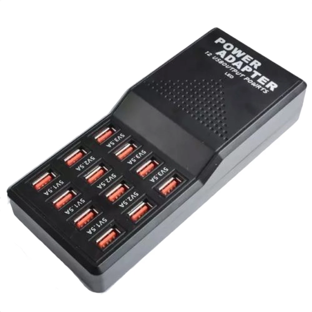 Vista lateral del cargador USB 12 puertos para carga múltiple