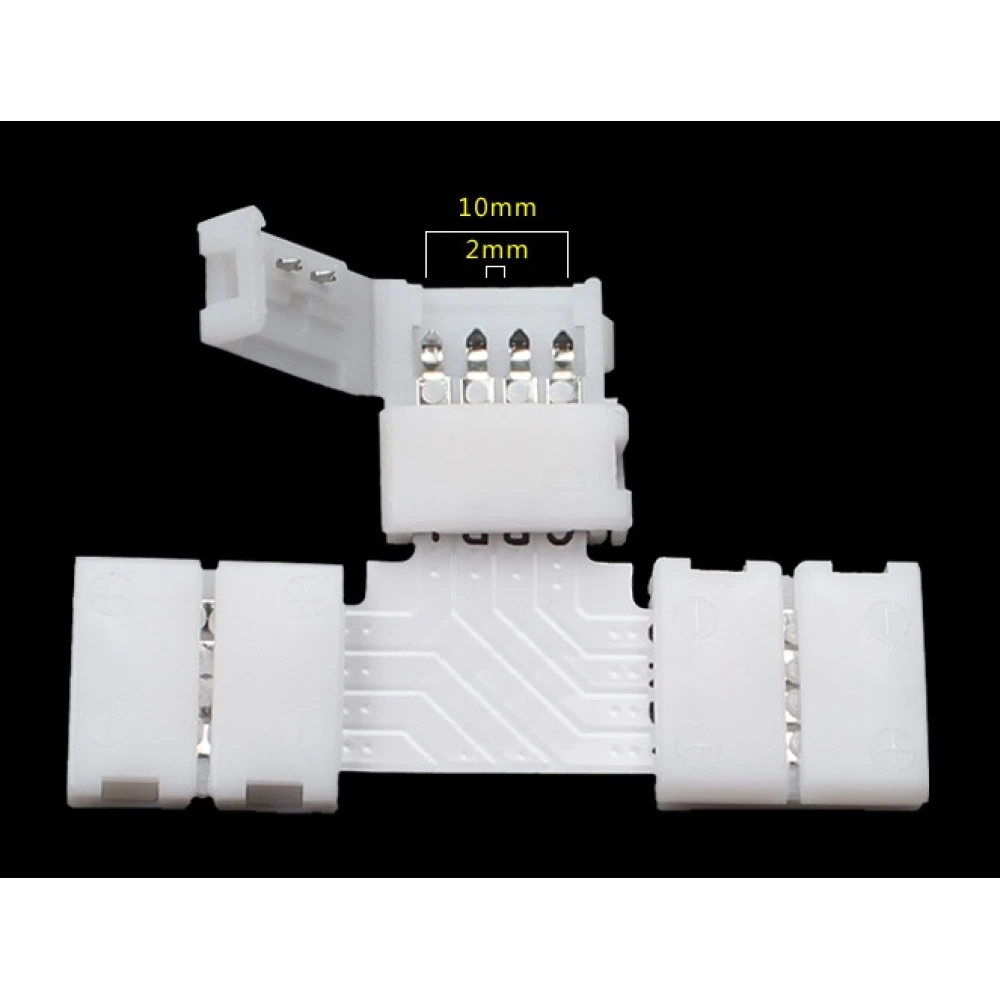 Connector LED en T 4 pin 10mm 5050 RGB per a tires LED YourLed