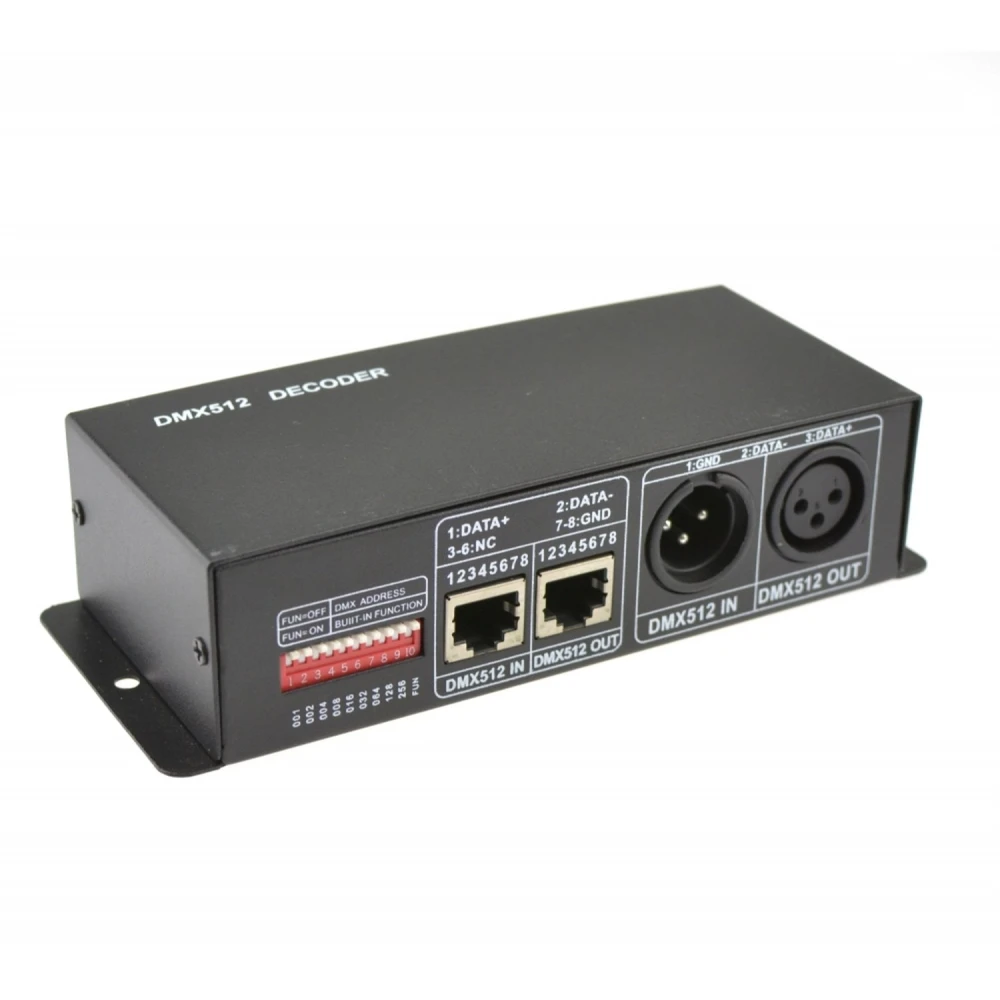 Detalle de conexiones del controlador DMX512 para tiras LED RGB 12/24VDC