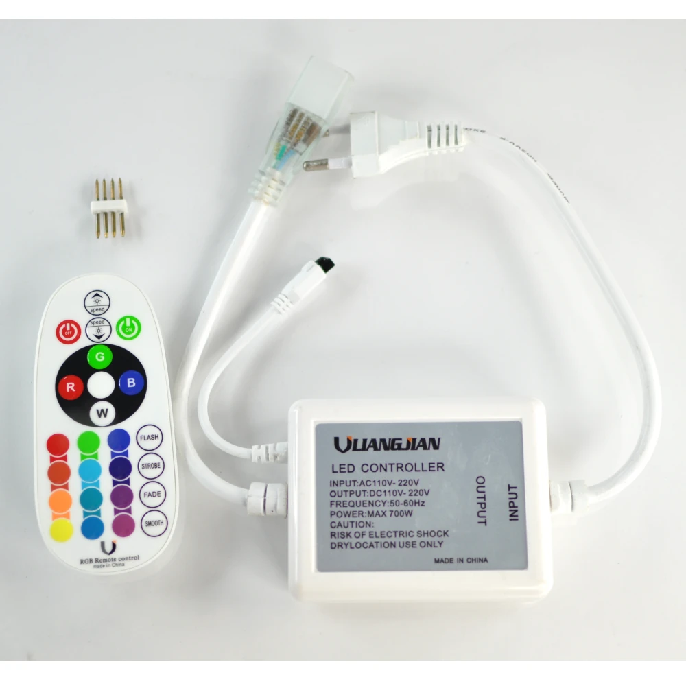 Controlador tira LED RGB 220V amb dimmer i comandament IR de 24 botons