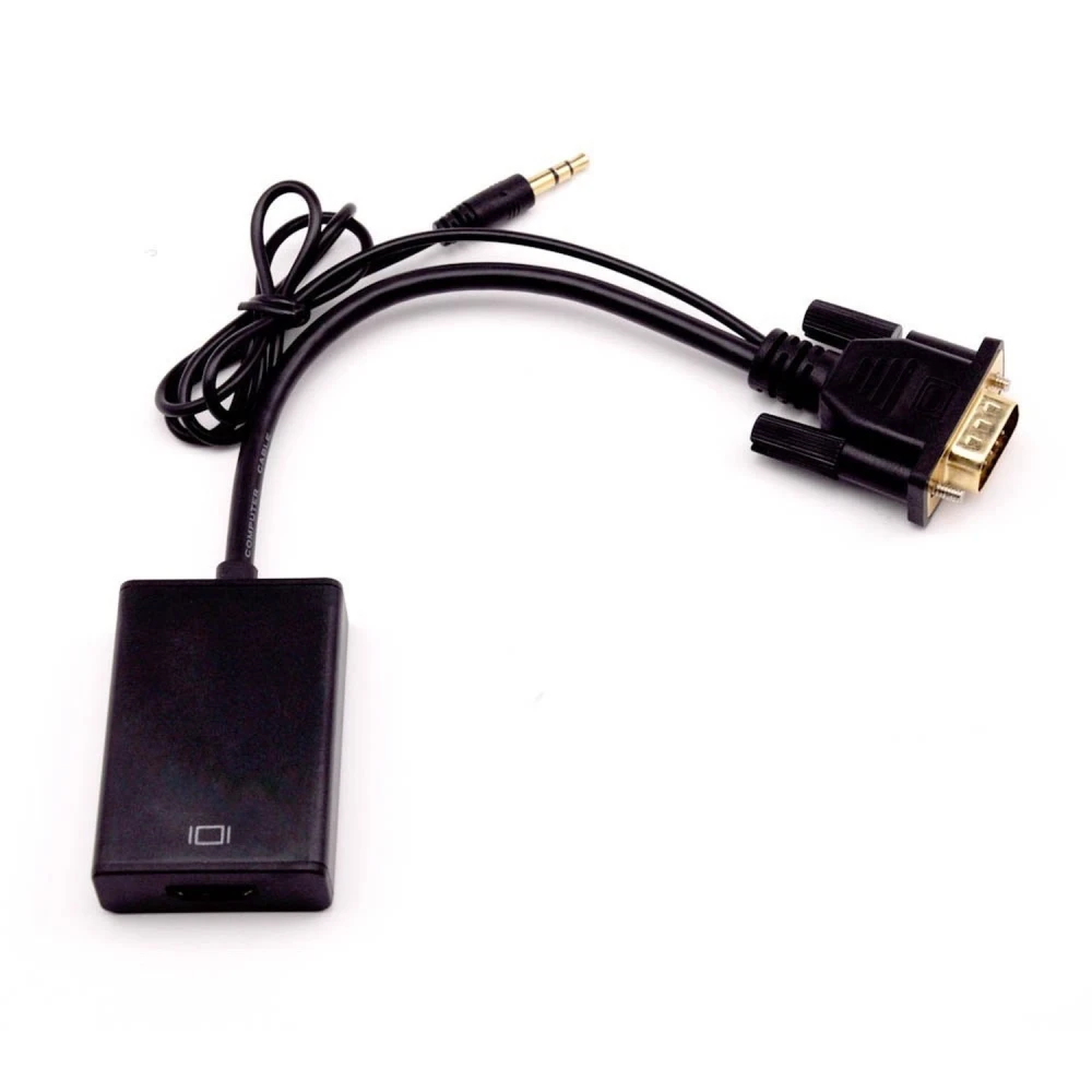 Conexiones de entrada VGA y audio 3,5 mm y salida HDMI del convertidor satkit