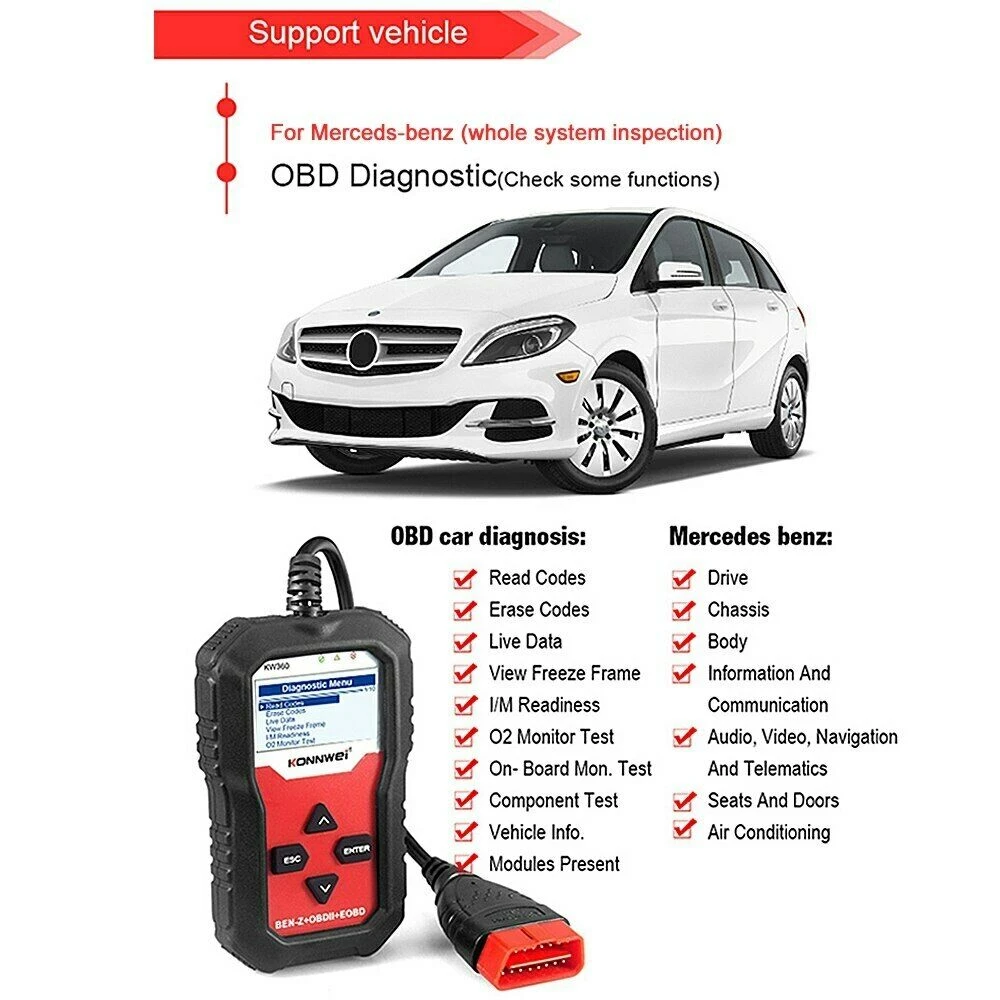 Escàner de diagnòstic Mercedes Benz Konnwei KW360 12V complet