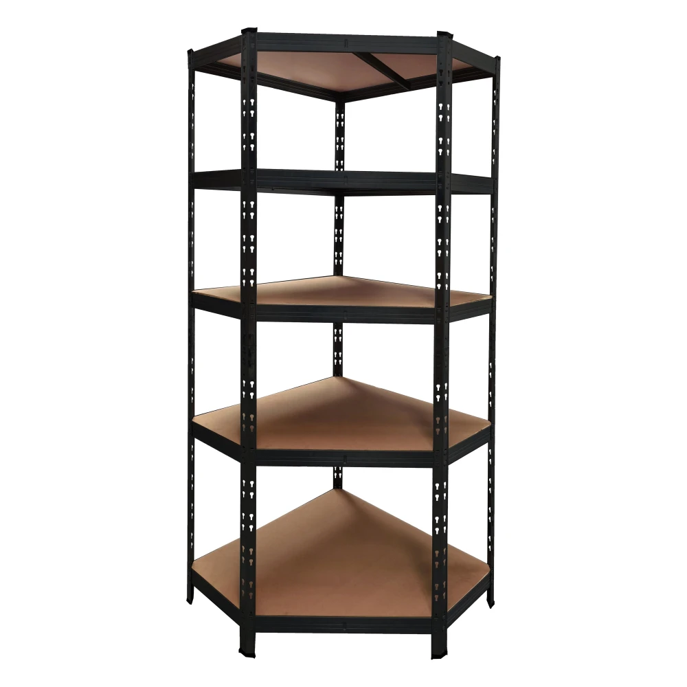 Prestatgeria metàl·lica de cantonada negra 180x75x40 cm amb 5 prestatges ajustables