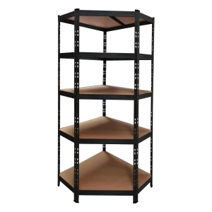 TSX TOOL Prestatgeria metàl·lica de cantonada negra 180x75x40 cm amb 5 prestatges ajustables