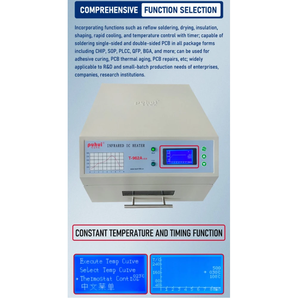 Forn reflow infraroig T-962A Puhui V2.0 per a soldadura SMD i BGA