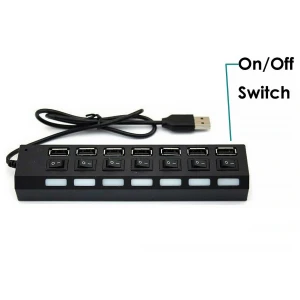 Hub USB 2.0 de 7 ports amb font d'alimentació europea negre