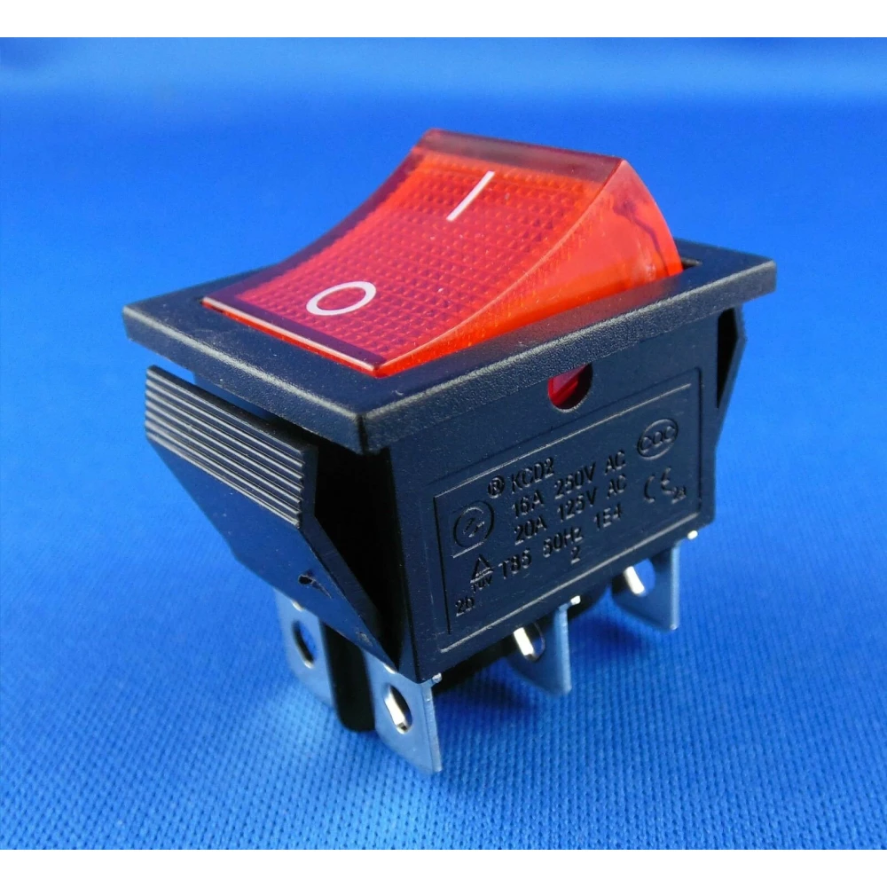 Interruptor basculant vermell amb neó 6 pins KCD4 de satkit