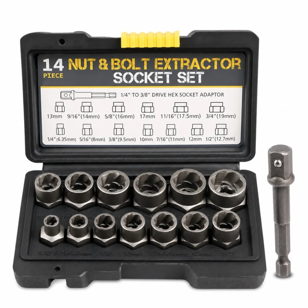 Joc Extractor Cargols Femelles Trencades 14 Peces Acer HSS Treu Perns Danyats