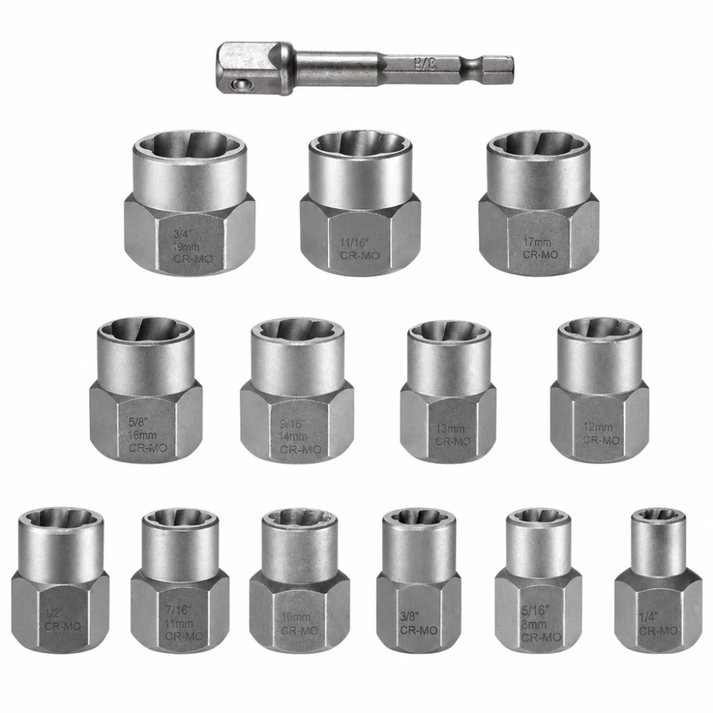 Joc Extractor Cargols Femelles Trencades 14 Peces Acer HSS Treu Perns Danyats