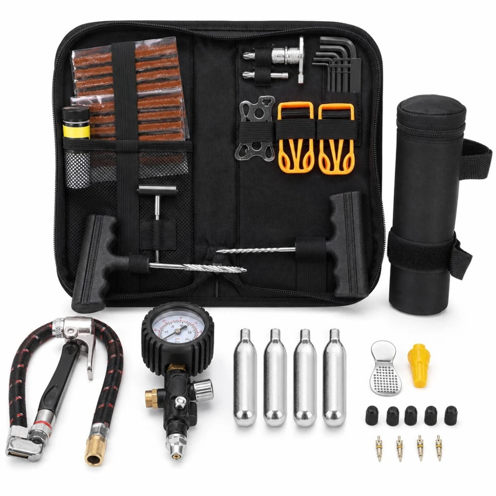 Kit Reparació Punxades Pneumàtics Moto Bicicleta 81 Peces Metxes Punxó Tubeless