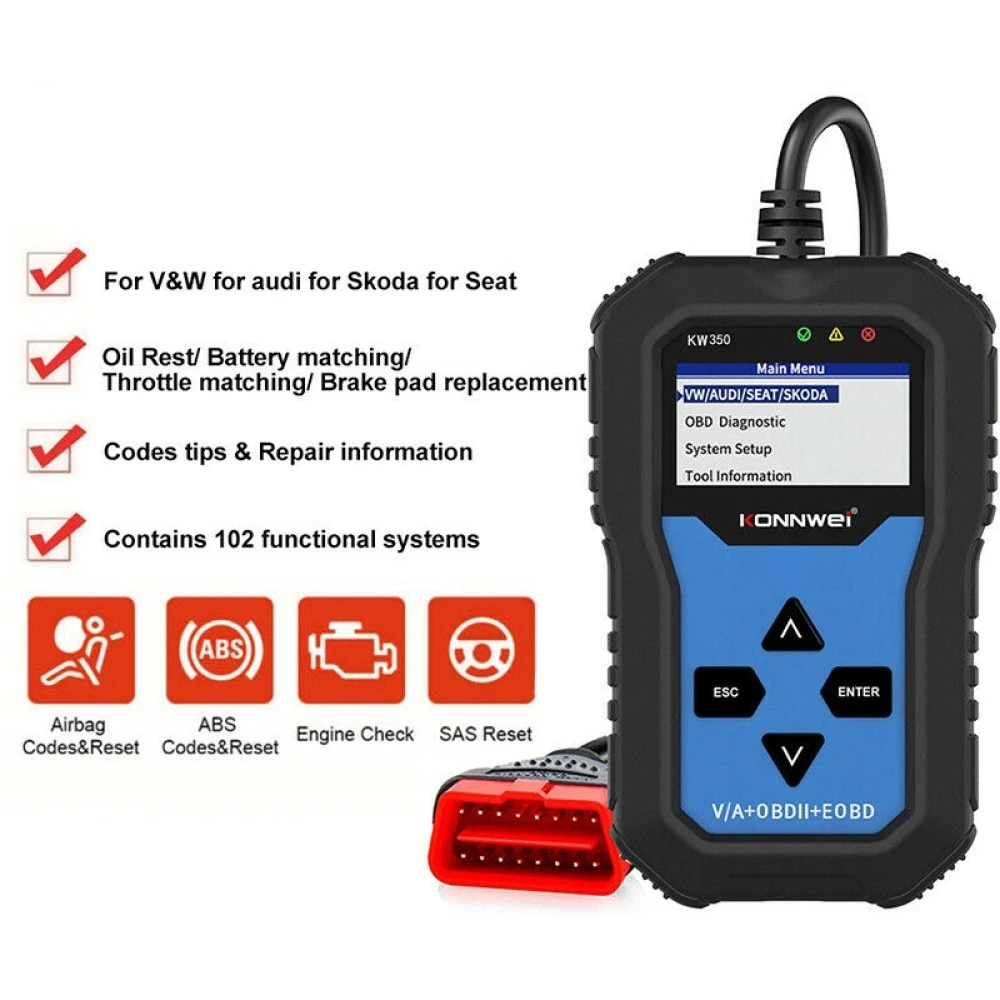 Konnwei KW350 escàner diagnòstic del sistema complet per a VW Audi Seat Skoda