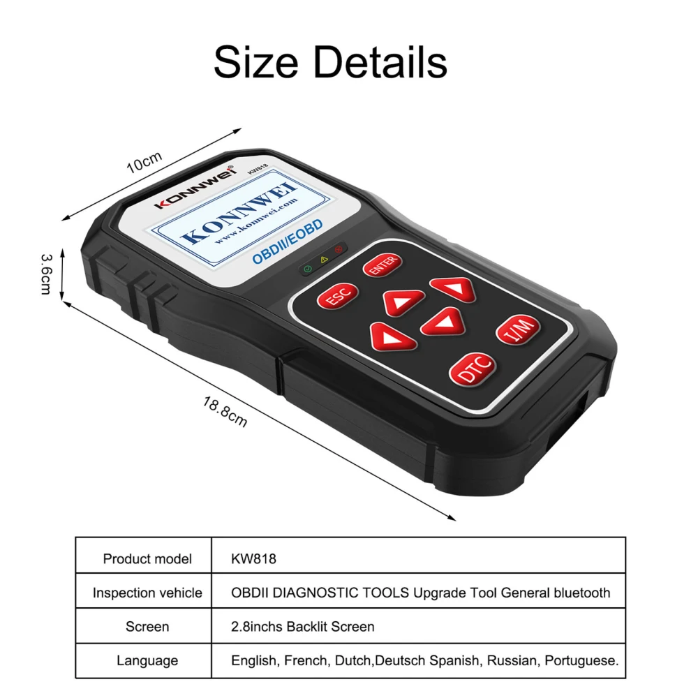 KONNWEI KW818 escàner OBD2: lector de codis OBDII per a cotxes des de 1996