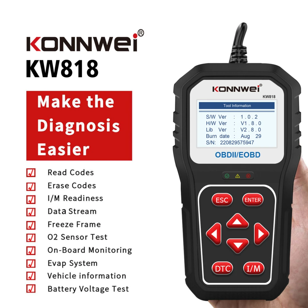 KONNWEI KW818 escàner OBD2: lector de codis OBDII per a cotxes des de 1996