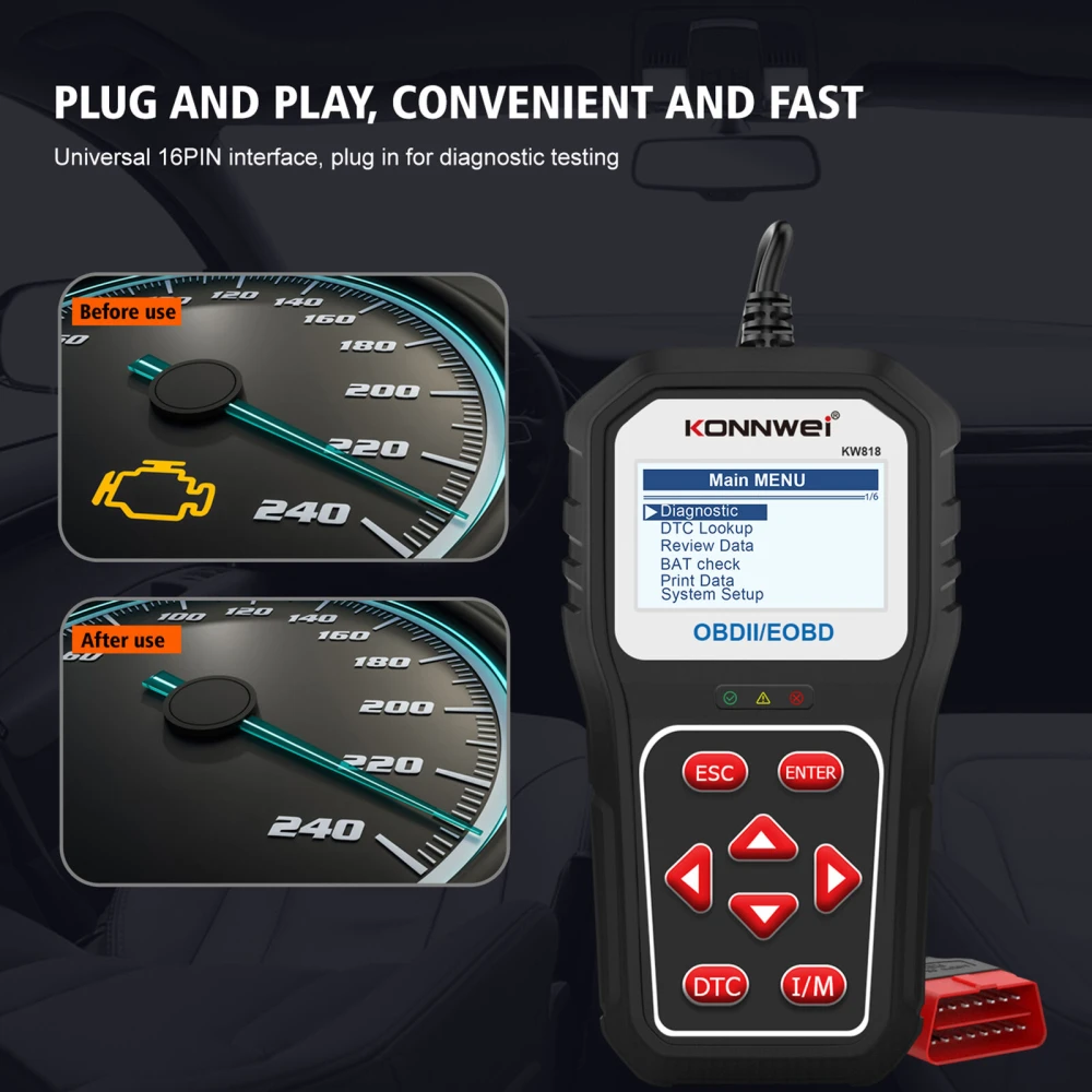 KONNWEI KW818 escàner OBD2: lector de codis OBDII per a cotxes des de 1996