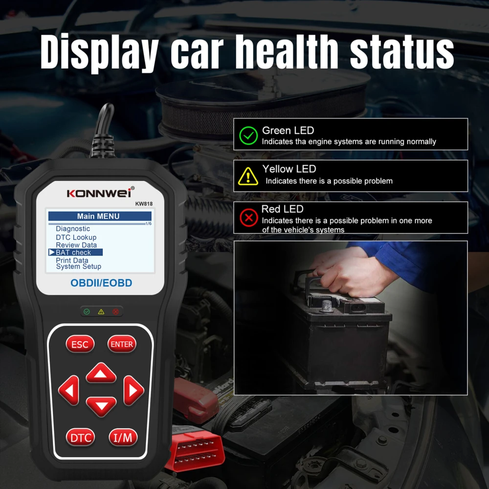 KONNWEI KW818 escàner OBD2: lector de codis OBDII per a cotxes des de 1996