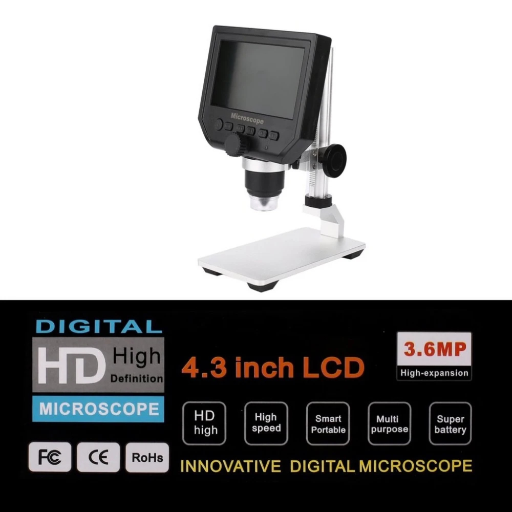 Microscopio digital HD con zoom y pantalla TFT LCD a color de 4,3 pulgadas