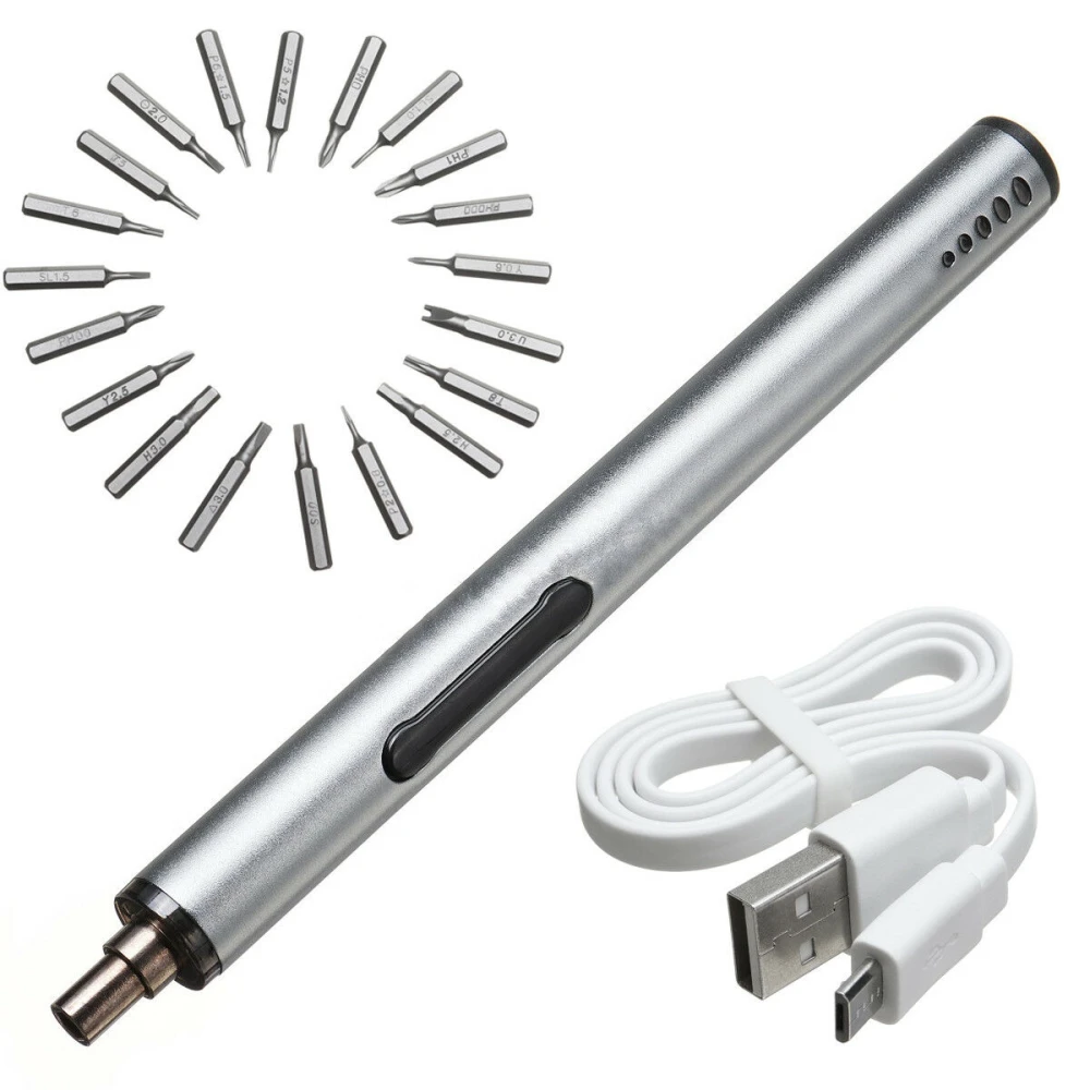 Mini tornavís elèctric inalàmbric USB recarregable 3 LED multifunció 22en1 set