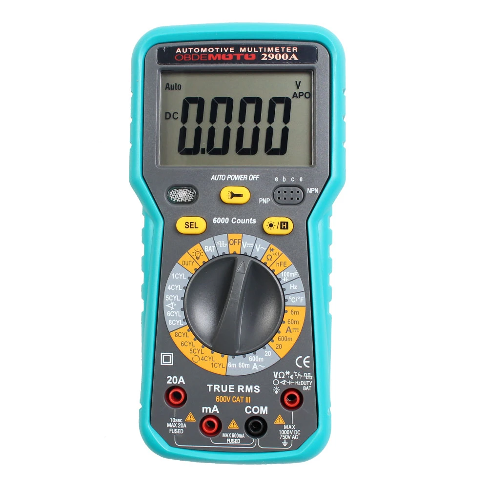 Multímetre digital automotriu intel·ligent OBDEMOTO 2900A amb mesurador de temperatura i velocitat rotacional