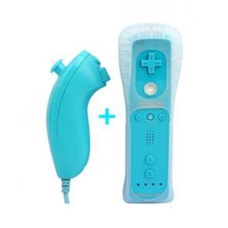 Pack comand Wii Remote amb Wiimotionplus incorporat + Nunchuck Compatible Wii Blau