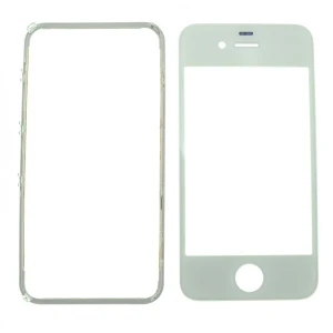 Pantalla de Cristal iPhone 4 Blanco con Marco Adhesivo para Reparación