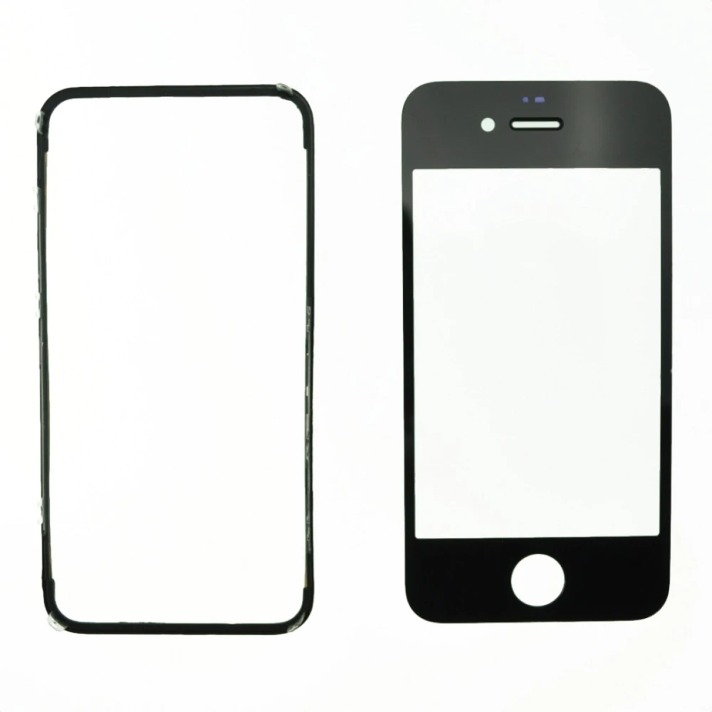 Pantalla de Cristal iPhone 4 Negra con Marco Adhesivo para Reparación